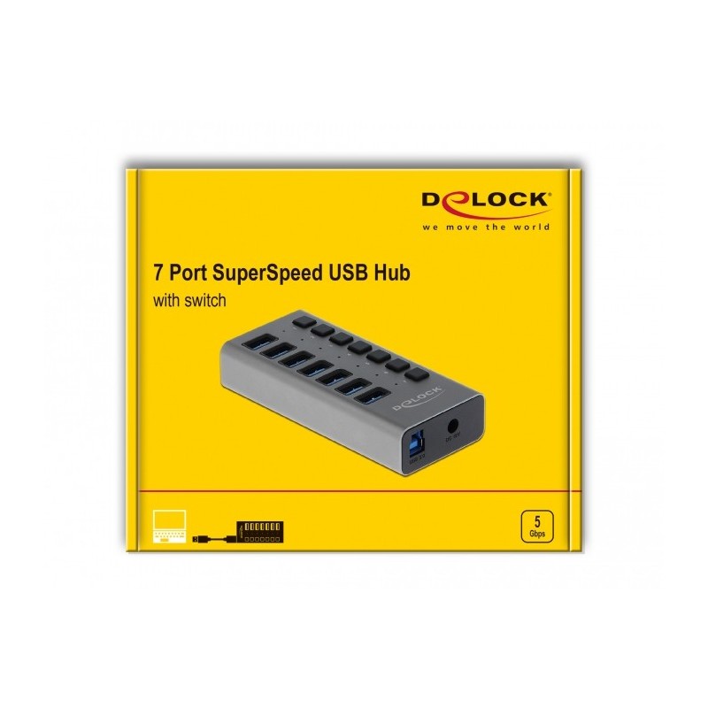 Buy DELOCK External SuperSpeed USB Hub with 7 Ports and Power Switch in Cyprus, Nicosia, Limassol, Larnaka, Pafos