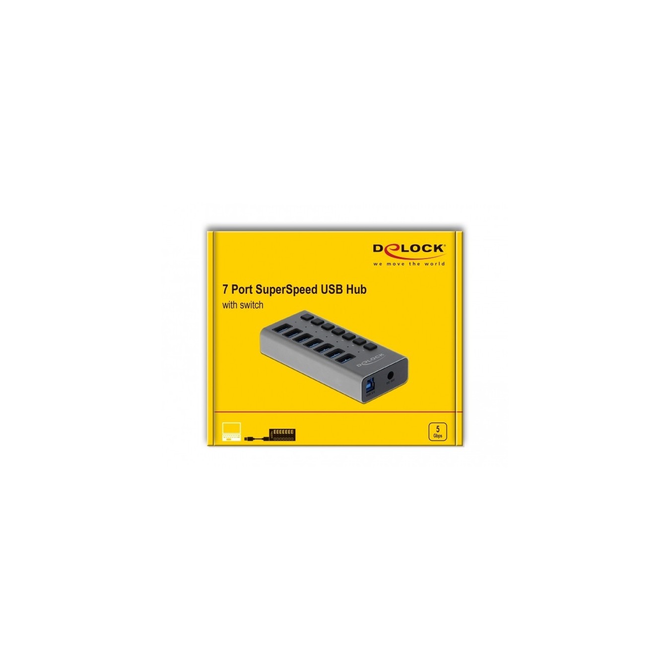 DELOCK External SuperSpeed USB Hub with 7 Ports and Power Switch — Buy in Cyprus with Fast Delivery