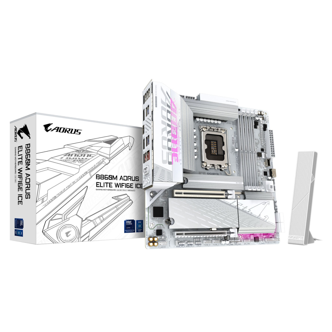 GIGABYTE GA-B860M A ELT WF6E ICE (LGA1851) - Micro-ATX DDR5 Motherboard, 4x DIMM, 256GB Max, Intel B860