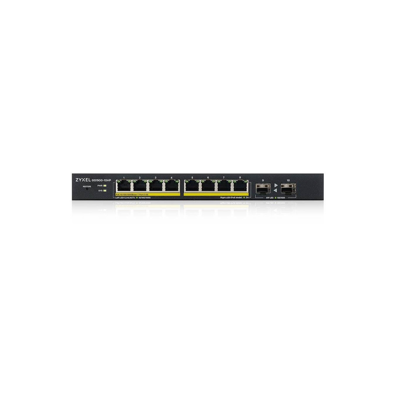 Zyxel GS1900-10HP V2 PoE Smart Switch - GS1900-10HP V2 - 10-Port Gigabit (8 PoE + 2 Non-PoE)