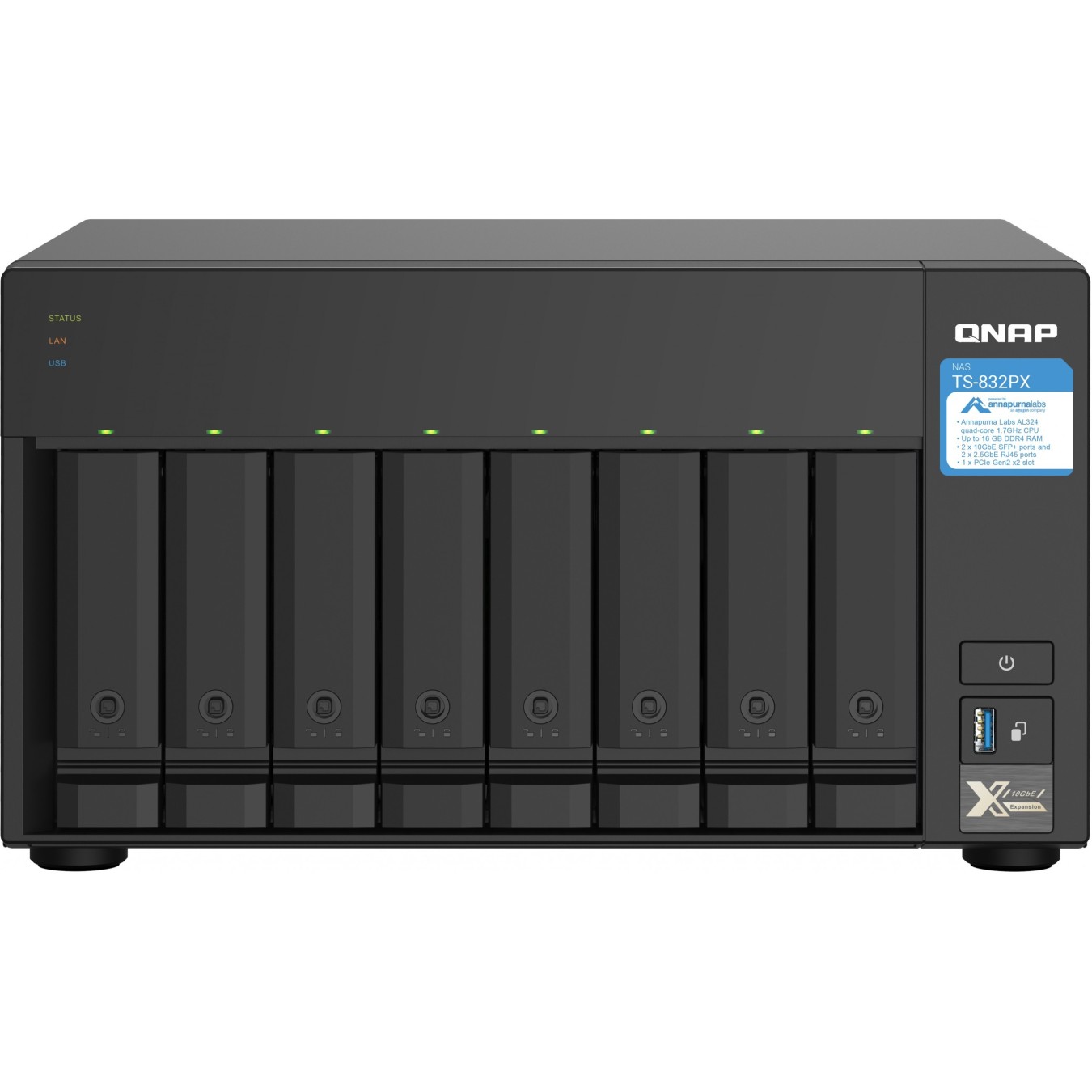 8-Bay QNAP TS-832PX-4G - 4GB RAM, 8x 3.5" HDD Bays, Hot-Swap NAS — Buy in Cyprus with Fast Delivery