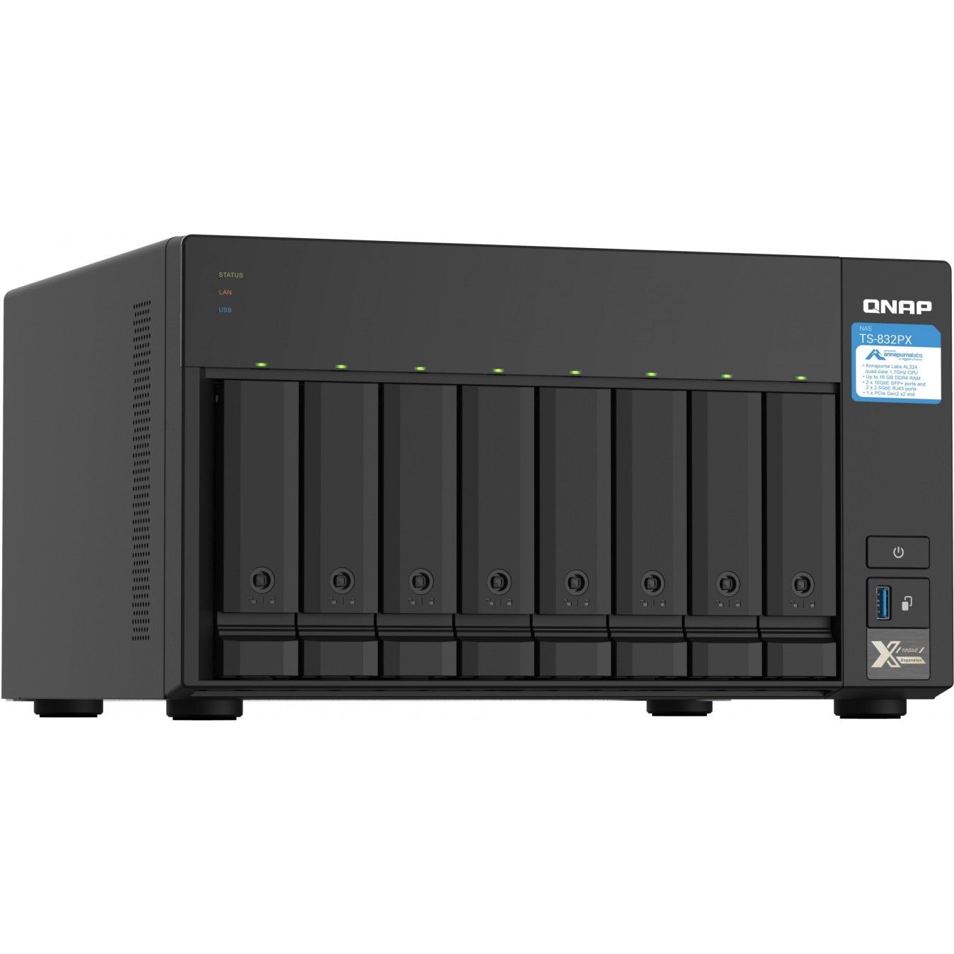 8-Bay QNAP TS-832PX-4G - 4GB RAM, 8x 3.5" HDD Bays, Hot-Swap NAS — Buy in Cyprus with Fast Delivery