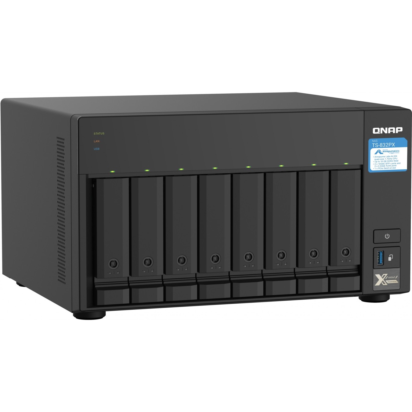 8-Bay QNAP TS-832PX-4G - 4GB RAM, 8x 3.5" HDD Bays, Hot-Swap NAS — Buy in Cyprus with Fast Delivery