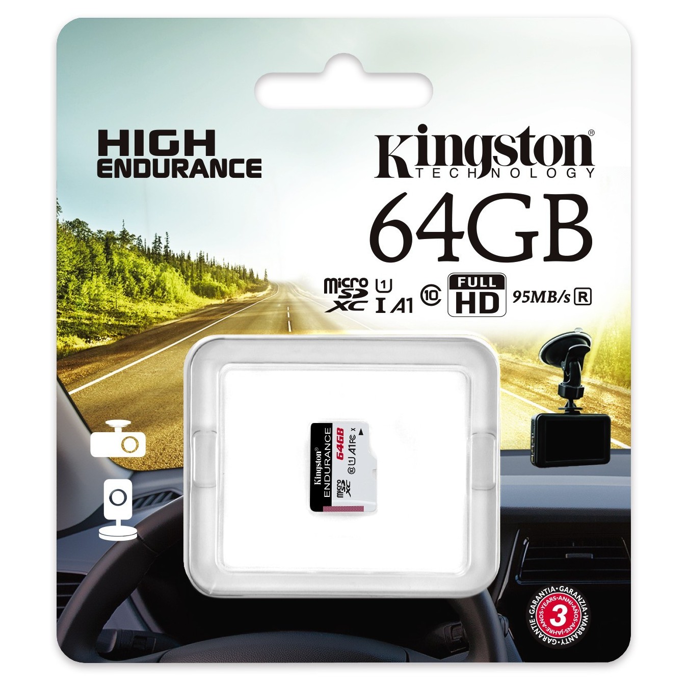 CARD 64GB KINGSTON microXC Endurance 95R 45W - 95R 45W - 64GB microSD Endurance, U1, UHS-I, C10, A1