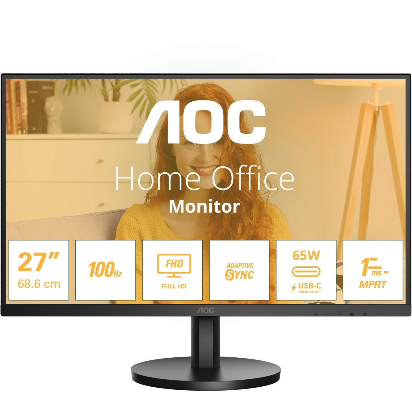 AOC Basic-line Monitor - 27B3CA2 - 27 inch FHD IPS, 1ms, 100Hz, HDMI USB-C, Built-in Speaker, Black