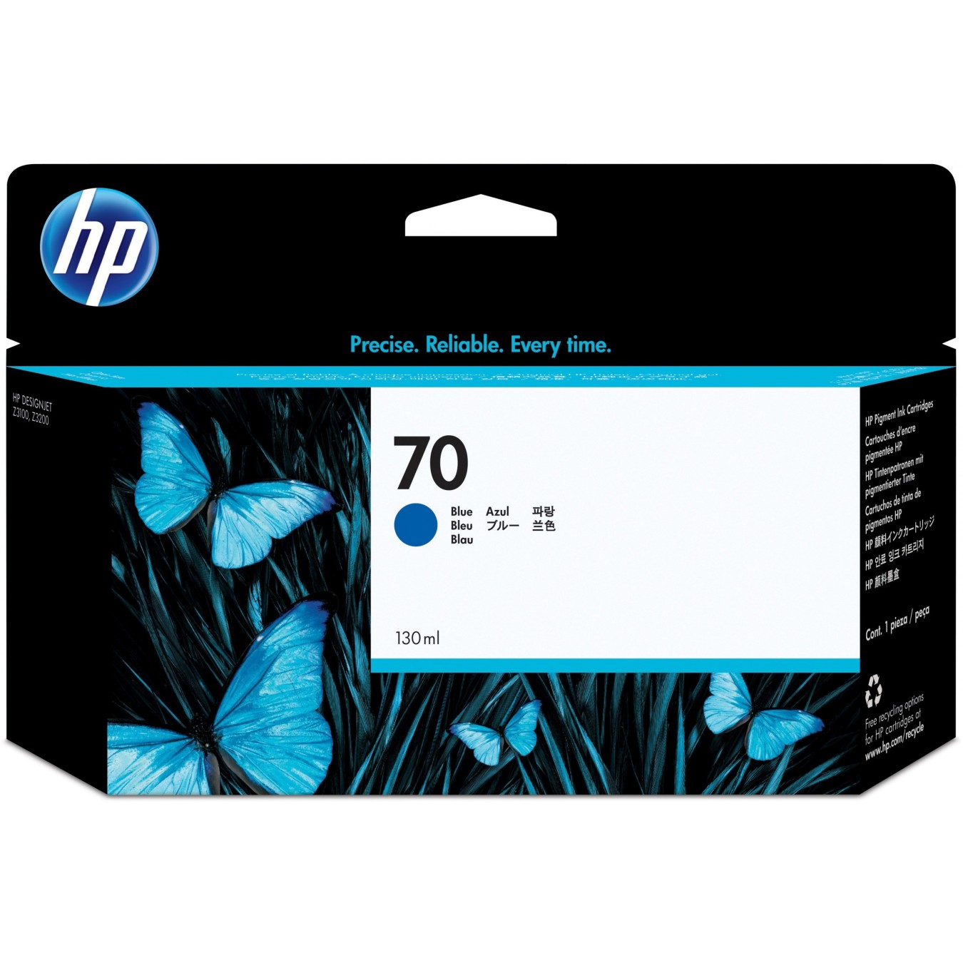 HP Ink Cartridge C9458A 70 Blue standard capacity 130ml 1-pack with Vivera Ink - C9458A - Color: Blue, 130ml, Standard capacity