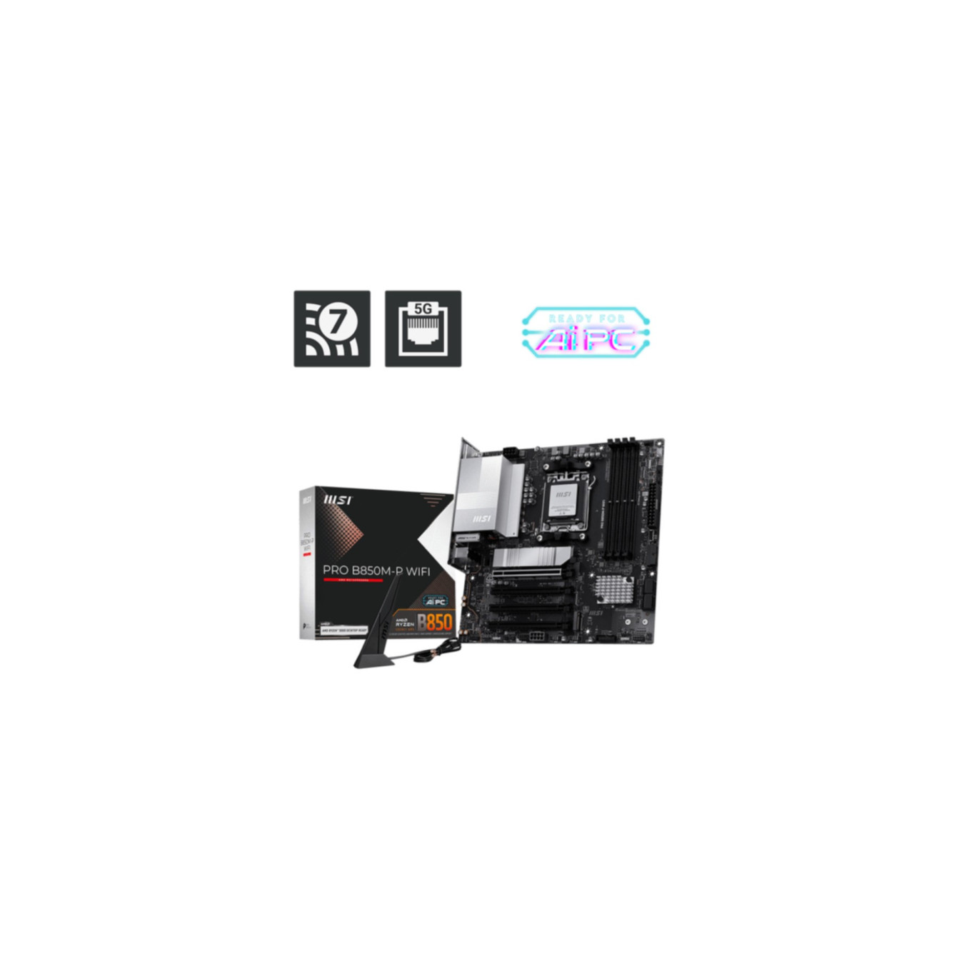 MSI PRO B850M-P WIFI - AM5 - Micro-ATX DDR5 Motherboard, 4x DIMM, PCIe 4.0, WiFi & 2.5Gb LAN