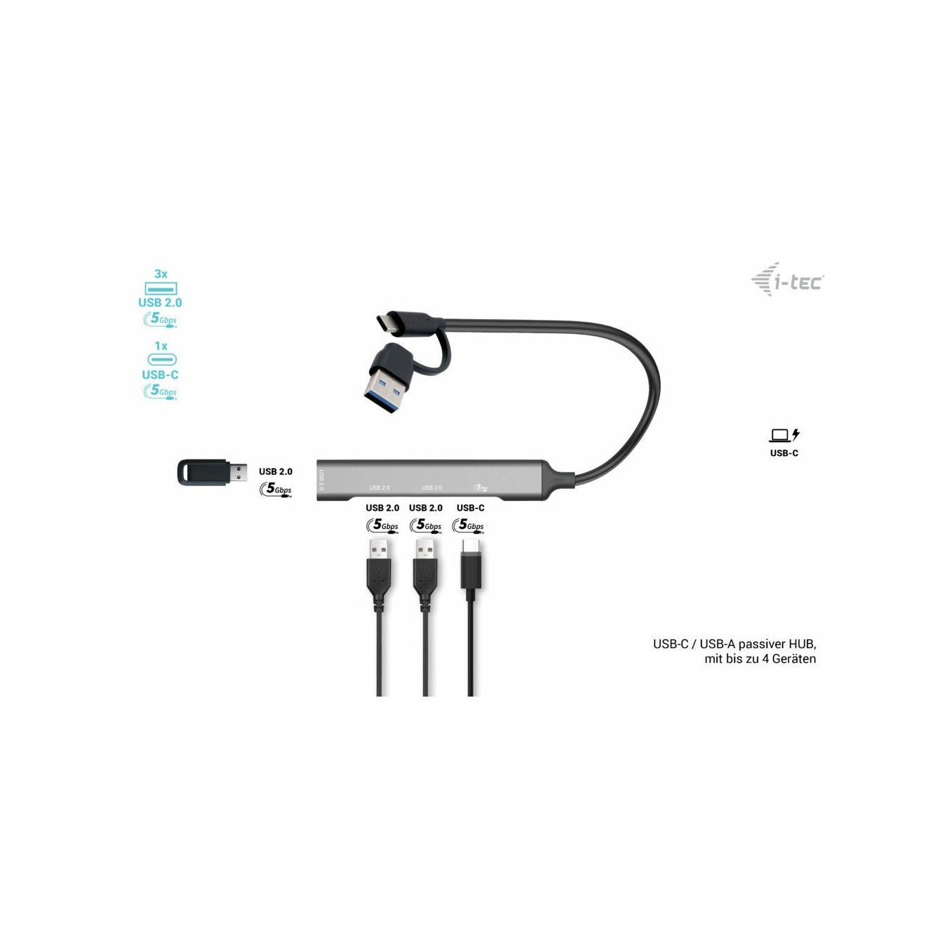 D I-TEC USB-A USB-C 4-Port Hub - Compact USB-C & USB-A Hub — Buy in Cyprus with Fast Delivery